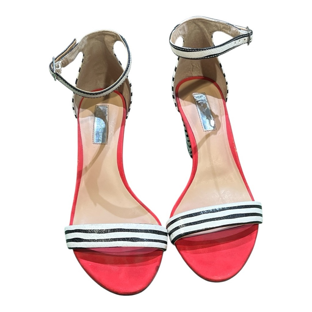 INC International Concept Striped Black/Red/White Heeled Sandals - Picture 2 of 7